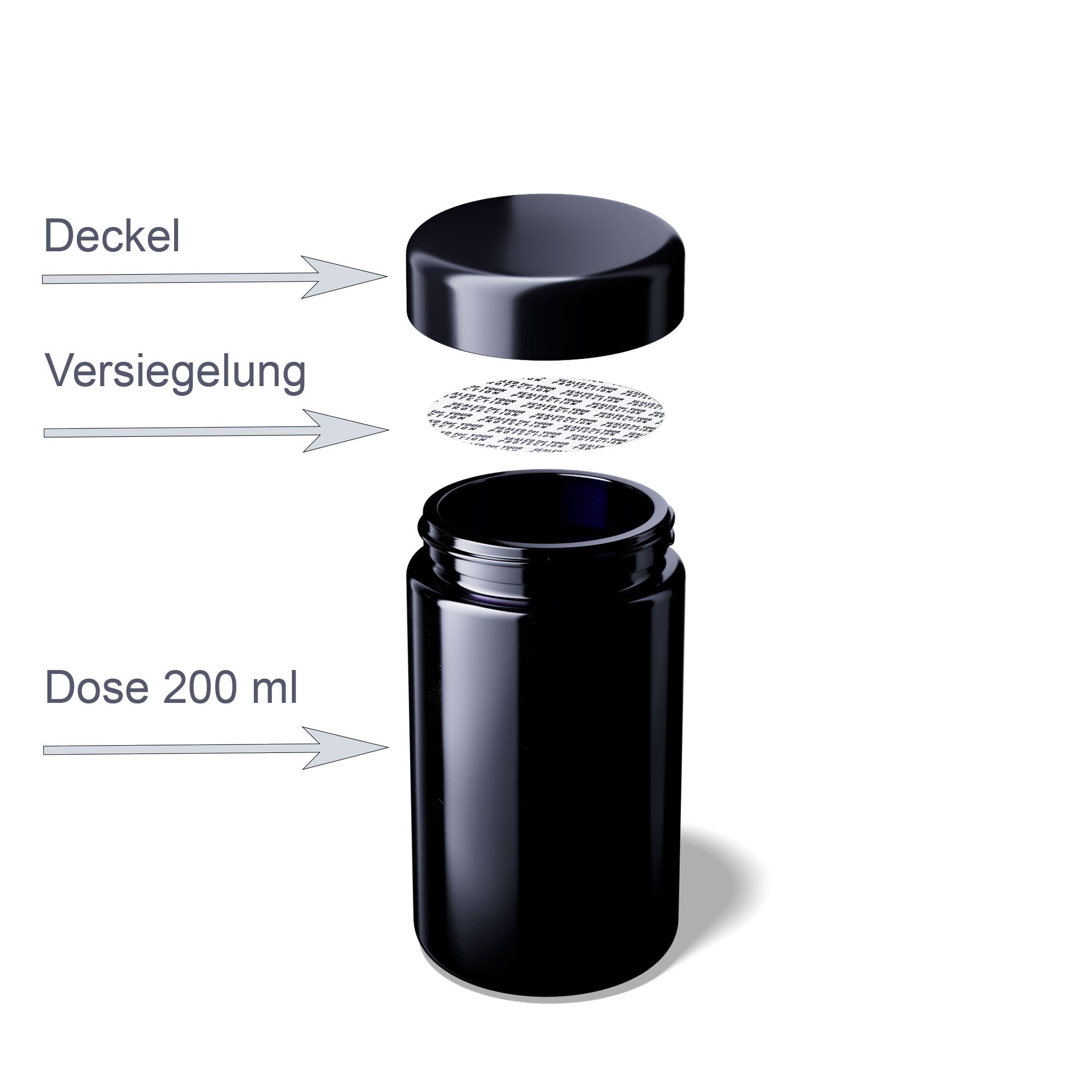 MIRON Saturn 3x200ml Weithalsdosen - TSC00A1C014-001 inkl. Deckel und Versiegelung - EGA31A1A001-200 UV-Glas, luftdicht, geruchsneutral