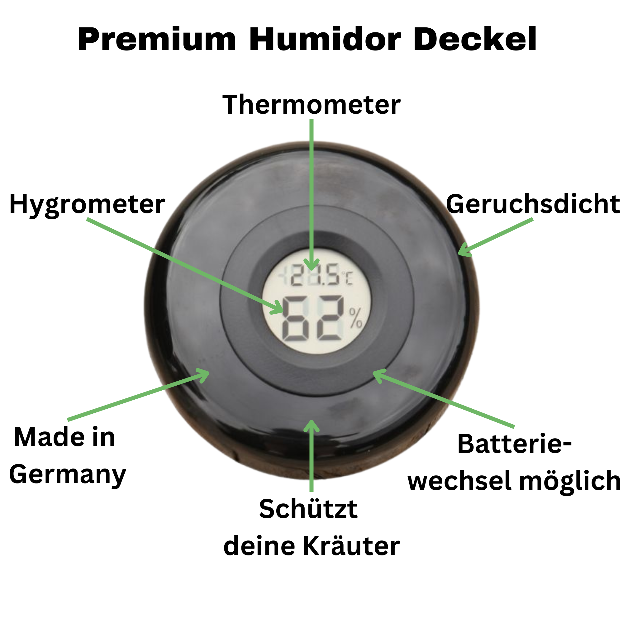 Humidor Curing-Jar 60 Deckel - Deckel mit Hygrometer - Stash Jar - passend für MIRON Violettglas SATURN 1000ml - Lagerung Konservierung