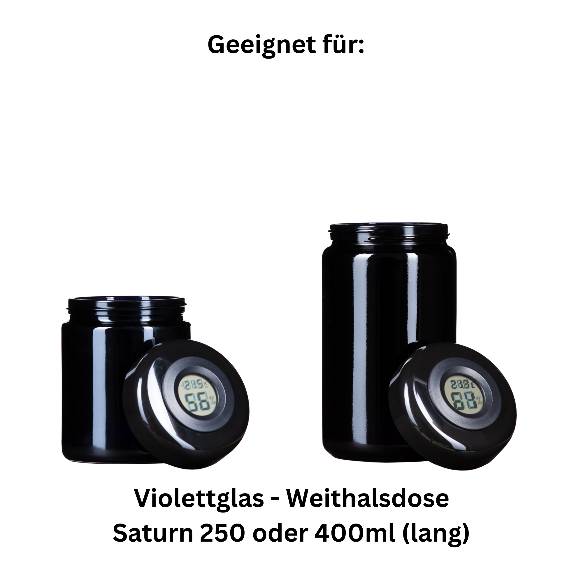 Humidor Curing-Jar 15 und 25 Deckel - Deckel mit Hygrometer - Stash Jar - passend für MIRON Violettglas SATURN 250 und 400ml - Lagerung Konservierung